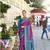 magenta soft ikat printed silk blend saree with unstitched blouse piece