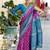 magenta soft ikat printed silk blend saree with unstitched blouse piece