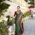 dark green soft ikat printed silk blend saree with unstitched blouse piece