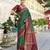 dark green soft ikat printed silk blend saree with unstitched blouse piece