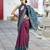 wine soft ikat printed silk blend saree with unstitched blouse piece