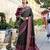 black soft ikat printed silk blend saree with unstitched blouse piece