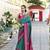 teal soft ikat printed silk blend saree with unstitched blouse piece