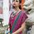 teal soft ikat printed silk blend saree with unstitched blouse piece