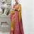 yellow soft ikat printed silk blend saree with unstitched blouse piece