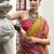 yellow soft ikat printed silk blend saree with unstitched blouse piece