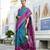 blue soft ikat printed silk blend saree with unstitched blouse piece