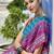 blue soft ikat printed silk blend saree with unstitched blouse piece
