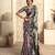 Women's lavender satin crepe printed saree with unstitched silk blouse piece