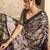 Women's lavender satin crepe printed saree with unstitched silk blouse piece