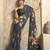 Women's grey satin crepe printed saree with unstitched silk blouse piece