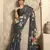 Women's grey satin crepe printed saree with unstitched silk blend blouse piece