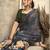 Women's grey satin crepe printed saree with unstitched silk blouse piece
