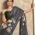 Women's grey satin crepe printed saree with unstitched silk blouse piece
