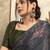 Women's grey satin crepe printed saree with unstitched silk blouse piece