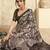 Women's olive satin crepe printed saree with unstitched silk blouse piece