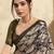Women's olive satin crepe printed saree with unstitched silk blouse piece