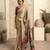 Women's chiku satin crepe printed saree with unstitched silk blouse piece