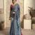 Women's blue satin crepe printed saree with unstitched silk blouse piece