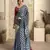 Women's blue satin crepe printed saree with unstitched silk blend blouse piece