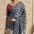 Women's blue satin crepe printed saree with unstitched silk blouse piece