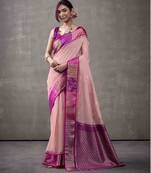 Women's pink modal cotton zari woven saree with unstitched silk blouse piece