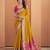 Women's mustard patola silk kalamkari saree with unstitched silk blouse piece