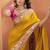 Women's mustard patola silk kalamkari saree with unstitched silk blouse piece