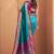 Women's teal patola silk kalamkari saree with unstitched silk blouse piece