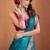 Women's teal patola silk kalamkari saree with unstitched silk blouse piece