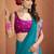 Women's teal patola silk kalamkari saree with unstitched silk blouse piece
