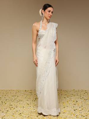 Ivory embroidered organza saree 2