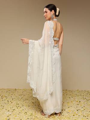 Ivory embroidered organza saree 3