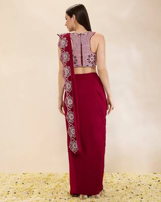 Wine embroidered georgette saree 2