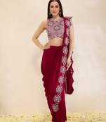 Wine embroidered georgette saree