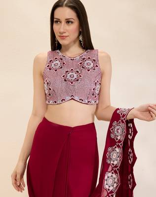 Wine embroidered georgette saree 4