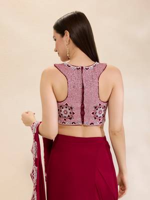 Wine embroidered georgette saree 5