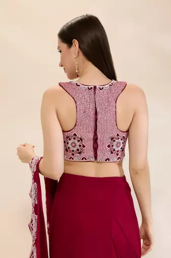 Wine embroidered georgette saree