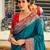 Women's teal soft silk woven saree with unstitched silk blouse piece
