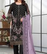 Black faux georgette semi stitched suit with embroidery work