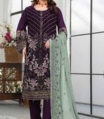 Dark purple embroidered faux georgette suit 