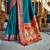 Women's teal soft silk woven saree with unstitched silk blouse piece