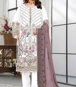 White embroidered faux georgette suit 