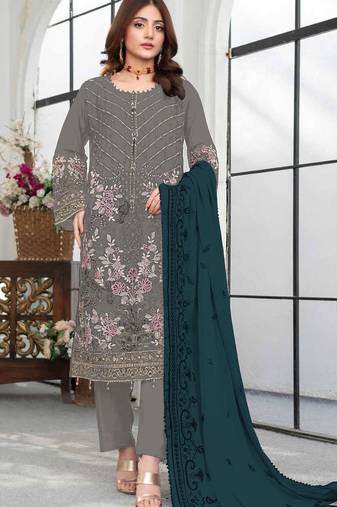 Green embroidered faux georgette suit 