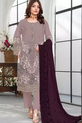 Cream embroidered faux georgette suit 