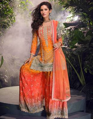 Orange chinon Suit -full stitched free size 1
