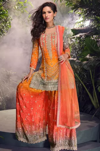 Orange chinon Suit -full stitched free size