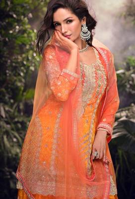 Orange chinon Suit -full stitched free size 2