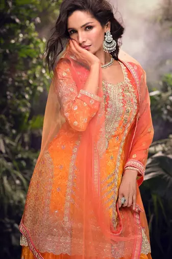 Orange chinon Suit -full stitched free size