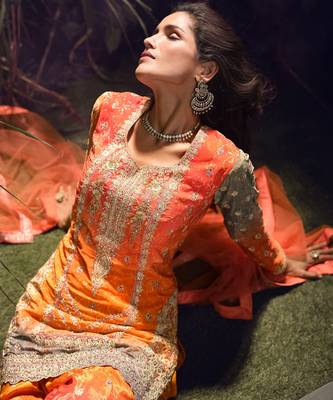 Orange chinon Suit -full stitched free size 3